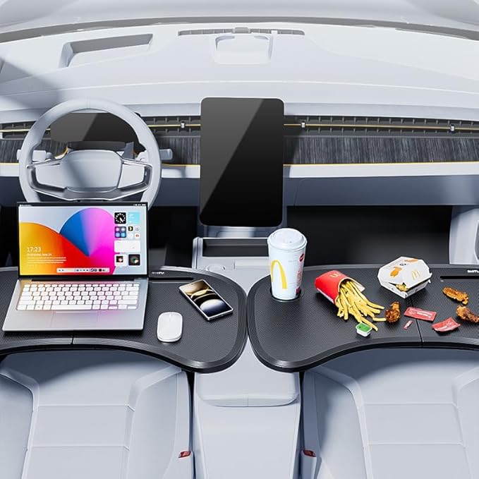Car Laptop Desk for Tesla Model Y 3, Car Desk Steering Wheel Tray, Foldable Car Table Tray, Foldable Desk Food Tray for Eating and Traveling