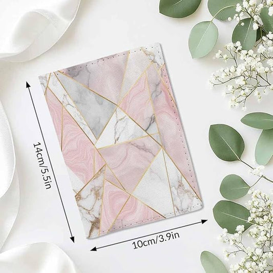 Rose Gold Tile Passport Holder for Travel Pink Grey White Marble Geometry PU Leather Passport Cover Wallet Cute Passport Card Holder for Women and Men
