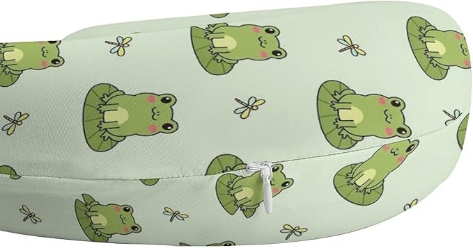 Lightweight Travel Neck Pillow Cute Animal Green Frogs Memory Foam U Shaped Cushion, Washable Removable Cover for Airplane Car Outdoor Rest