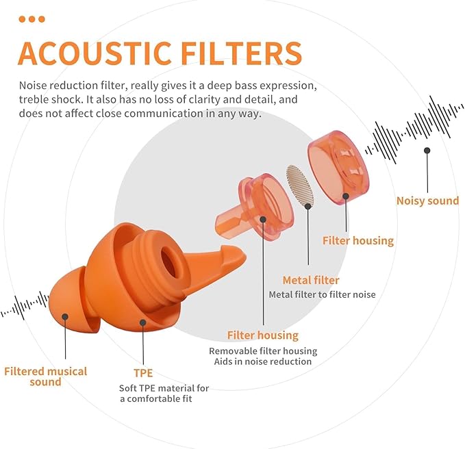 LYSIAN High Fidelity Concert Ear Plugs for Music Reusable-2 Pairs Pack Musicians Earplugs for Noise Cancelling, Concert Festivals, Drummers, DJS, Raves, Games -23dB