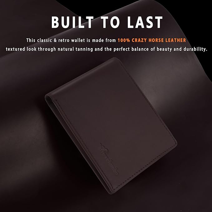 Travelambo Genuine Leather Wallet for Men with Gift Box - Handmade Bifold Stylish - Mens Wallets Rfid Blocking with 2 ID Windows