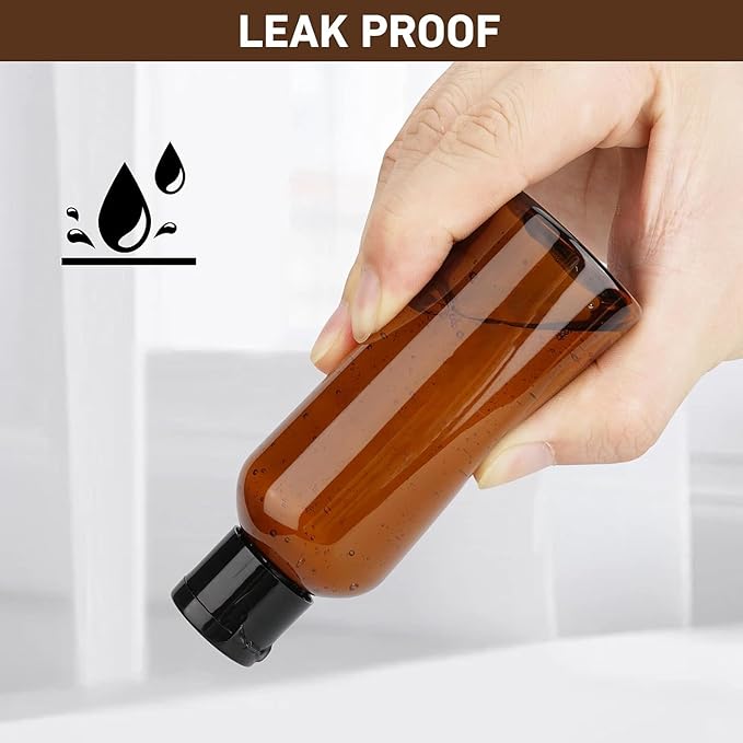 Travel Bottles for Toiletries 3.4oz 4 Pack TSA Approved Leak-Proof Travel Size Containers Squeezable Empty Plastic Toiletry Bottles for Shampoo, Conditioner, Body Wash (Brown)