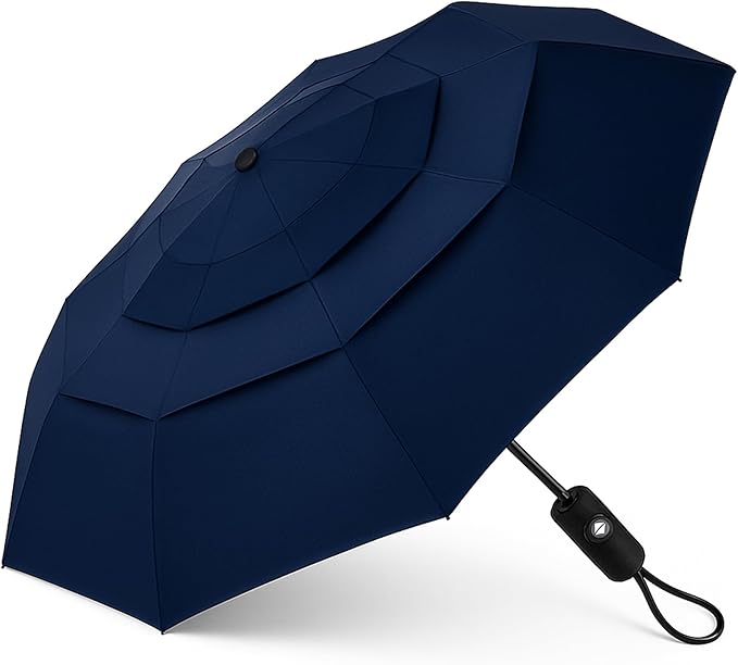 Windproof Travel Umbrella, Compact 11" Folded, Auto Open Close, Vented 42" Canopy, 9 Fiberglass Ribs, 0.98 lb Lightweight Folding Umbrella for Rain, Commuters, Travel, Gift for Men & Women