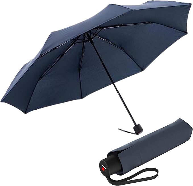 Knirps A.050 Navy Manual Open Close Travel Rain Umbrella for Adults – Ultra Lightweight, Compact Windproof 38.5" Water Resistant Canopy, Steel Aluminum Frame, Travel Case Included