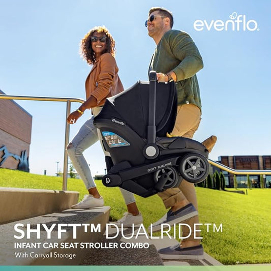 Evenflo Shyft DualRide Infant Car Seat Stroller Combo with Carryall Storage (Boone Gray)