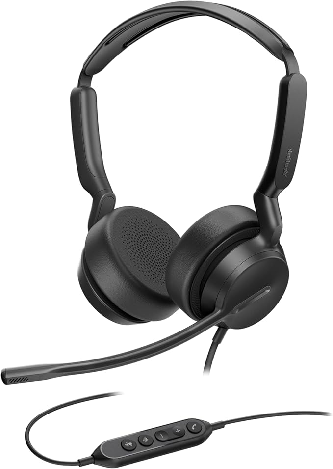 Yealink UH42 USB-C/A Headset with Noise Cancelling Mic, Wired Headphones for PC Computer Laptop, Compatible with Zoom Teams, Comfort Ear Cushions, Stereo Sound, in line Controls
