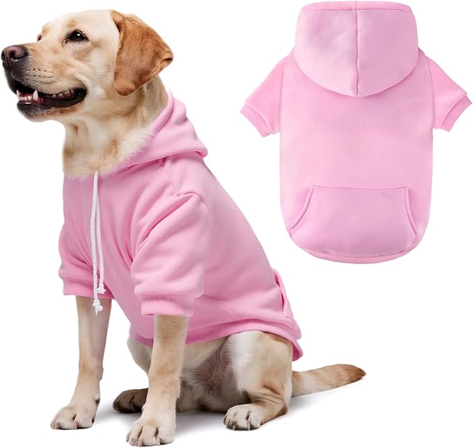 BAOBICUTE Dog Basic Hoodie Soft Dog Clothes Cold Weather Sweaters for Medium Large Dogs Cozy Fabric Warm Sweatshirt with Leash Hole (Pink, XXL (Back: 30.71",Chest:37", Neck: 27.56"))