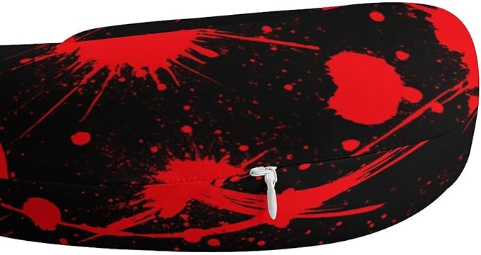 Teens Neck Pillow U-Shaped Memory Foam Travel Support, Red Blood Stains Black U-Shape, Washable Airplane Car Office Pillow