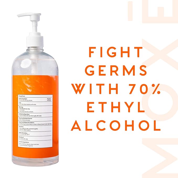 MOXE Citrus Hand Sanitizer Gel, Value Pack of 4, 32 oz Bottles, 70% Ethyl Alcohol Made in the USA, Protects Against Germs On-The-Go