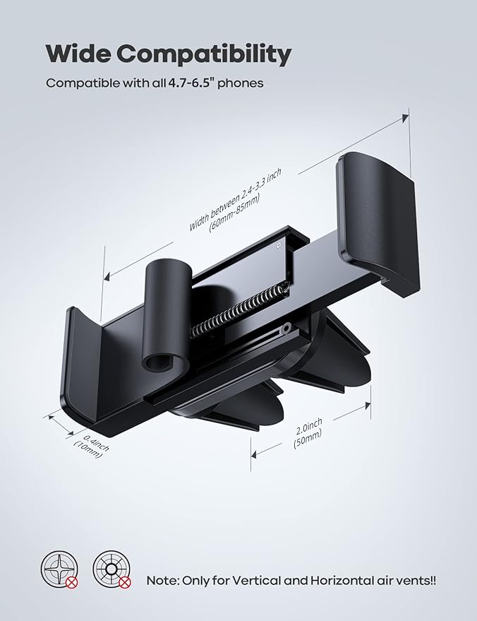 Lamicall Car Vent Phone Mount - Air Vent Clip Holder, Universal Stand Hands Free Cradle Compatible with Cell Phone 16 15 14 13 12 Mini 11 Pro Xs Max Xr X 8 7 6 6s Plus SE Smartphones Black
