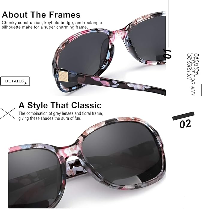 SIPHEW Polarized Sunglasses for Women | Vintage Square Sunglasses w UV400 Protection | Womens Wraparound Shade