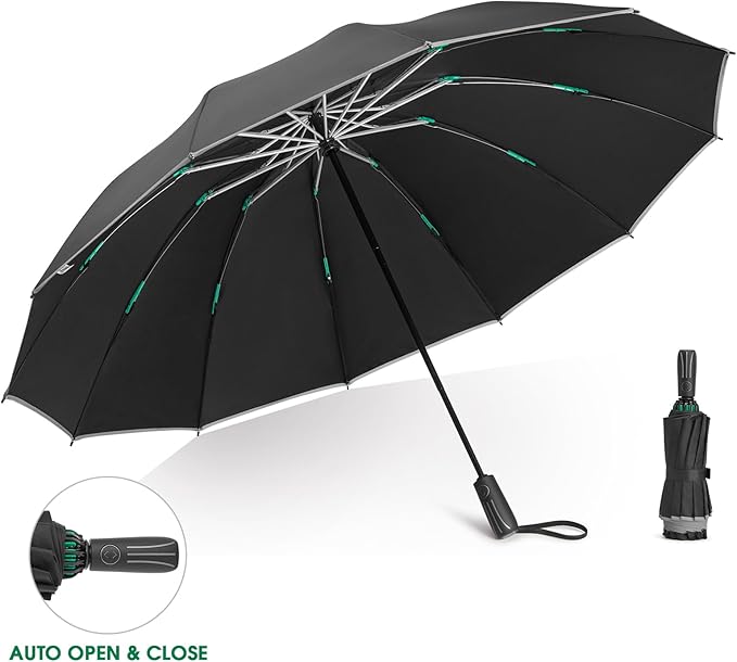 G4Free 54 Inch Large Double Layer Inverted Umbrella, 12 Ribs Compact Windproof Automatic Folding Reverse Umbrella with Reflective Strip for rain
