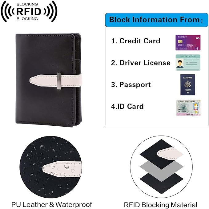 Passport Holder with Airtag for Women/Men,Airtag Passport Wallet for Travel,Cute Passport Holder Rfid Blocking,Travel Wallet for Cards Passport Cover Case (Black)