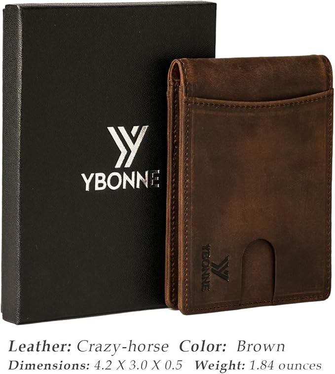 YBONNE Functional Compact RFID Blocking Bifold Wallet for Men, Made of Finest Genuine Leather