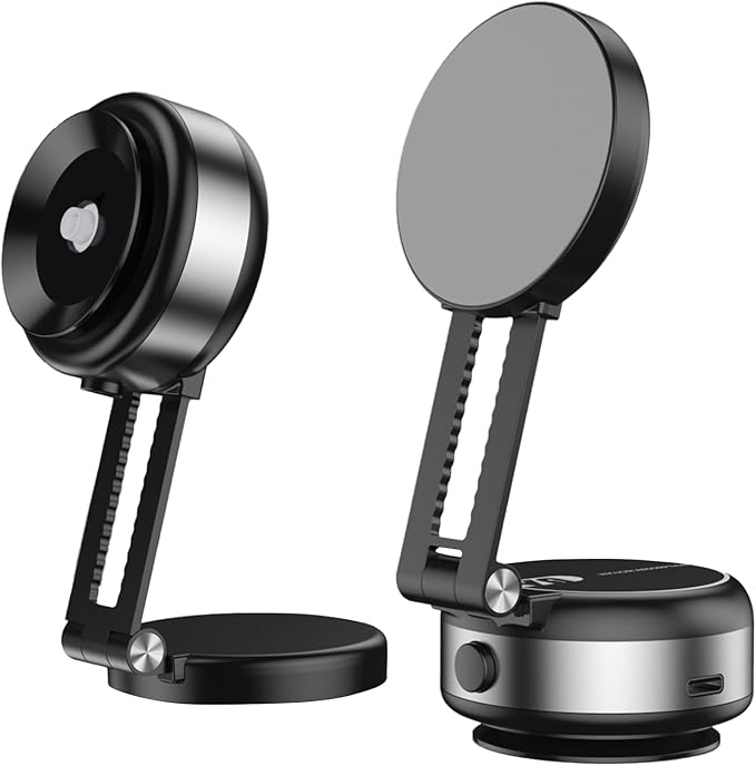 Fostex 2025 Upgraded Vacuum Magnetic Phone Stand,Double Sided Extension 360°Portable Phone Mount,Foldable Portable Vacuum Phone Holder Magnet, Magnetic Cell Phone Holder for iPhone 16/15/14/13/12