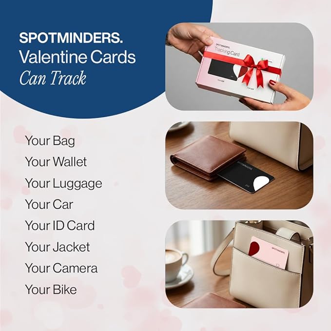 Wallet Tracker Card - Apple MFI Certified & Works with Apple Find My Tracking Card for Wallet Tag Rechargeable IP68 Waterproof 0.07in Slim Item Finder (Valentines Edition (Pack of 2))