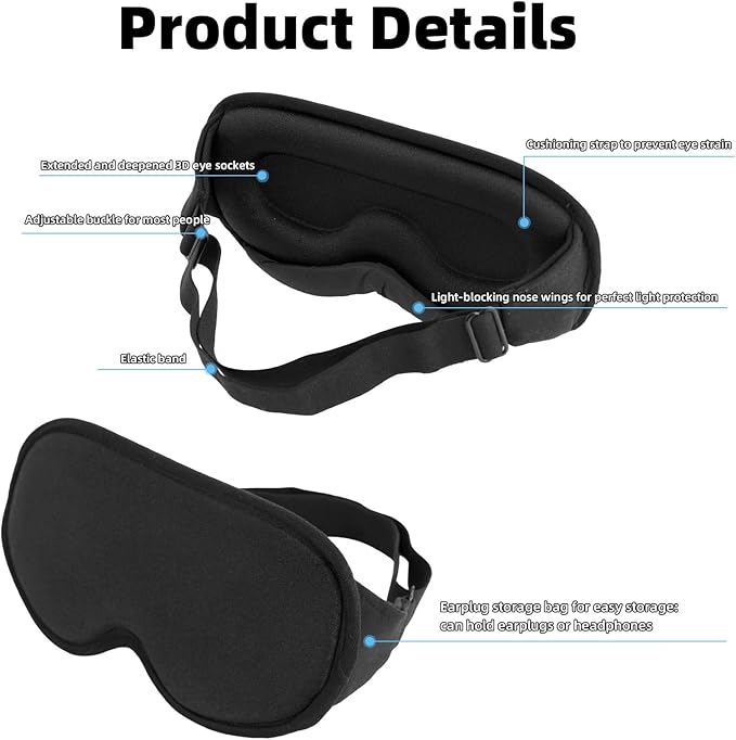 Soft Sleep Mask for Eyes, Moisture Chamber Glasses with Earbud Storage Design Reusable Lightweight Hydrating Eye Mask Comfortable Sleep Goggles for Naps Meditation Yoga