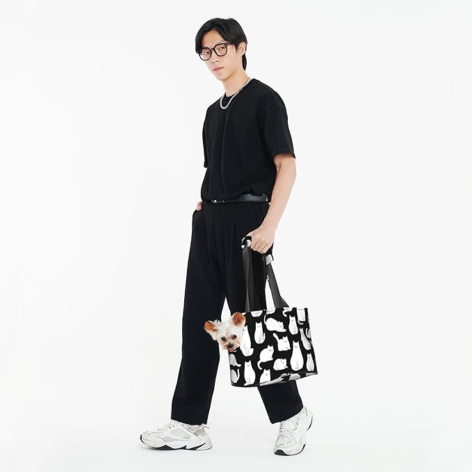 White cat Small pet (Kitten or Puppy) Travel Handbag Portable Foldable Shoulder Bag pet backpackBlack