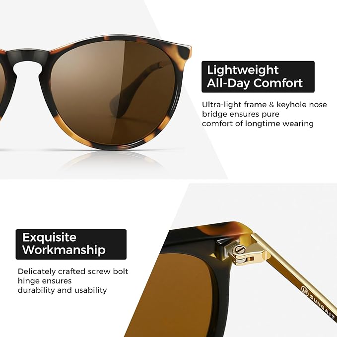 SUNGAIT Premium Vintage Round Sunglasses for Women Men Classic Retro Trendy Style