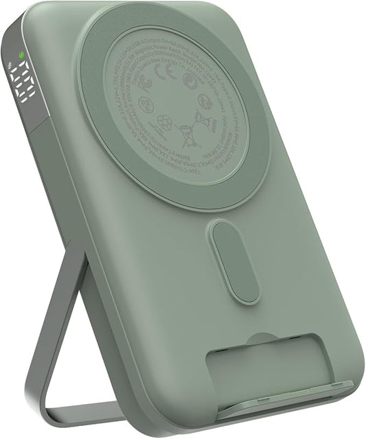 Magnetic Power Bank 10,000mAh Wireless Portable Charger, 22.5W Battery Pack with LED Display Adjustable Dual-Foldable Stand Magsafe-Compatible for iPhone 16/15 Series Samsung AirPods