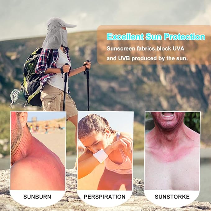 Foldable Sun Cap, Fishing Hats, UPF 50+ Protection Caps with Face Mask Neck Flap