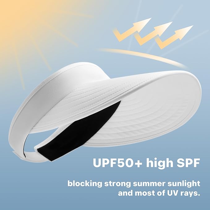 WANDER Sun Visor Hats for Women Wide Brim UV Protection Adjustable Large Golf Beach Cap Packable Travel Sport Visor