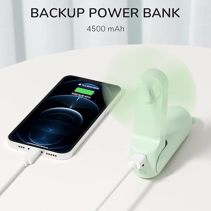 JISULIFE Handheld Fan with 4500 mAh Powerbank Max 37 Hours Runtime, Pocket Portable Battery Operated or USB Powered Folding Personal Fan, 3 Speeds, Gifts for Women Men Kids Gift for Festival-Green