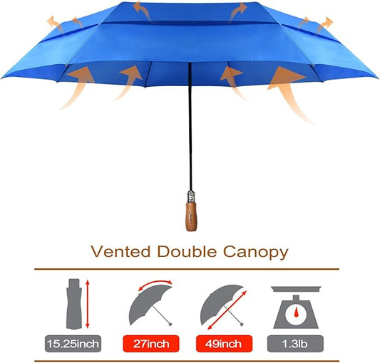 Lejorain Large Folding Golf Umbrella - Compact Mens Umbrellas Travel Rain and Windproof 54inch Collapsible Automatic Open Close Umbrella 210T Teflon Vented Double Canopy