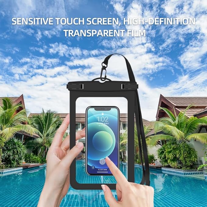 [Up to 6.9" 2 Pack Waterproof Phone Pouch Case,Waterproof Phone Bag for iPhone 17 16 15 14 13 Pro Max Plus Galaxy S25 S24 Ultar Plus+,IPX8 Cellphone Dry Bag Beach Travel Essentials-Black
