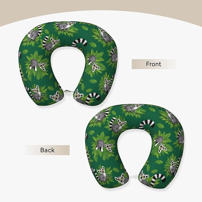 Neck Support Pillow, Comfortable Memory Foam Car/Flight/Airplane Chin Pillows U Shaped Cushion for Office Travel Sleeping Lemurs Monkey Tropical Green Leaves Floral