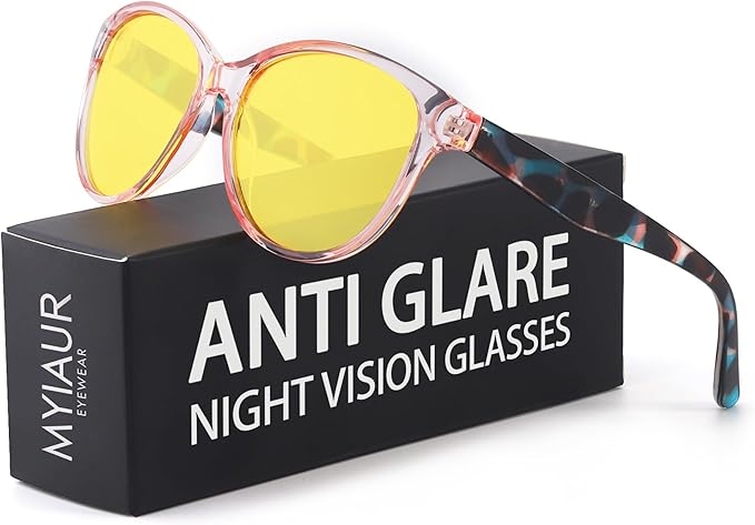 Myiaur Night Vision Driving Glasses for Women, Polarized Anti Glare Yellow Lens Glasses for Nighttime, UV400 Protection