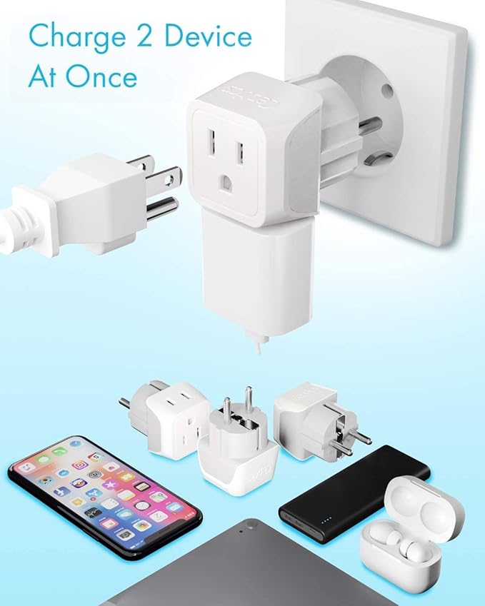 Ceptics Belgium, Finland, Spain Travel Adapter Plug - Type E/F - European - 2 In 1 - Light Weight - Perfect for Cell Phones, Chargers, Cameras and More (3 Pack)