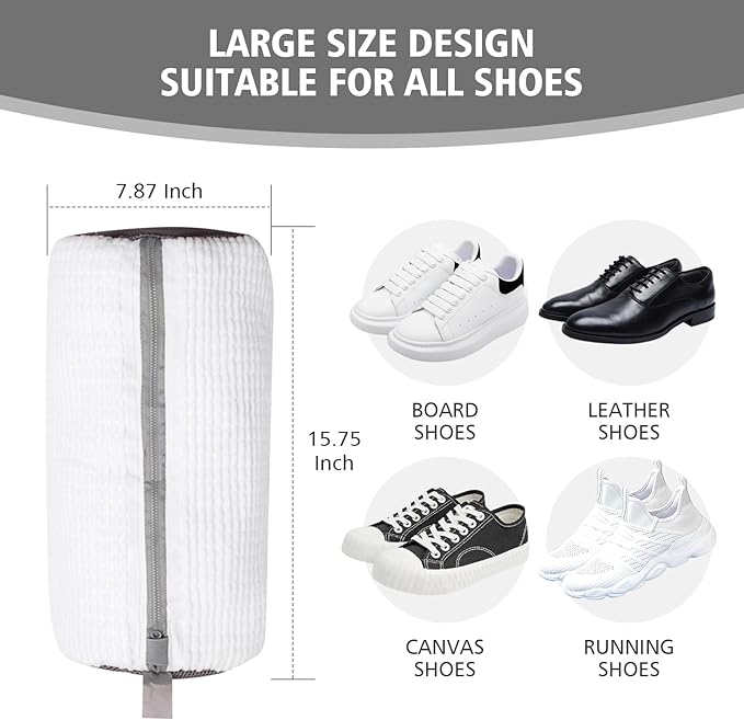HEAVYWOOD Shoes Bag for Washing Machine Reusable Shoe Cleaning Washing Machine Bag Sturdy Anti-Rust Zipper 15.7’’*7.8’’ Shoe Laundry Bag for Washer and Dryer for Sneakers, Trainers (White, 2Packs)