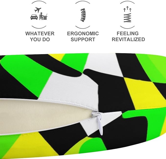 Women’s Travel Pillow U-Shaped Memory Foam Neck Rest, 3D Realistic Abstract Green Pattern U-Shape, Washable Airplane Car Support