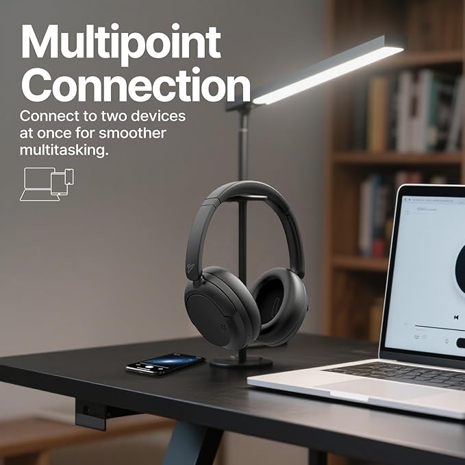 VOKALEN Hyper GO Wireless Over-Ear Noise Cancelling Headphones with Mic, 60H Playtime, Bluetooth Headset, Hi-res Audio,3D Sound Profile, Ultra-Lightweight for Travel, Work, Study (Black)