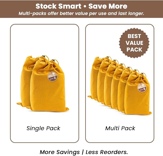 LFH Cotton Rich Shoe Storage Bags with Drawstring, Dustproof Breathable Reusable Organizer, Perfect For Travel, Dorm, Hotel, College, Gym, Easy to Carry, Machine Washable 12"x17" (Pack of 6) - Golden