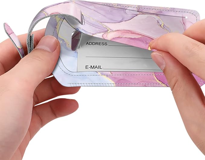 FINTIE 2 Pack Luggage Tags, Leather Name ID Labels with Privacy Cover for Travel Bag Suitcase, Theme - Glittering Marble