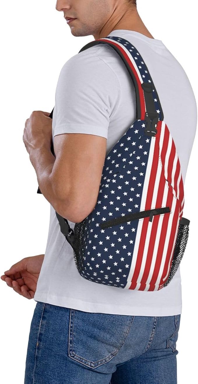 QFXUYNG USA Flag Adult Sling Bag Unisex Chest Bags Crossbody Backpack Casual Daypacks Shoulder Bag for Women Men Cycling Hiking Travel