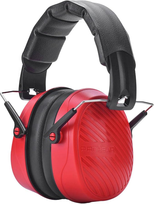 PROHEAR 038 Ear Protection Safety Earmuffs for Mowing, 28dB Noise Reduction Passive Hearing Protector, Compact Foldable Headset for Shooting Construction Power Tools, Red