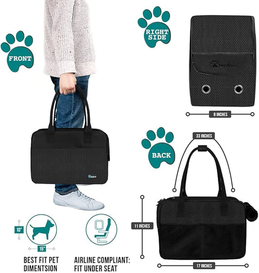 PetAmi Dog Purse Carrier for Small Dogs, Airline Approved Soft Sided Pet Carrier with Pockets, Ventilated Dog Carrying Bag for Puppy Cat, Dog Travel Supplies Bag, Sherpa Bed, Max 12 lbs, Black
