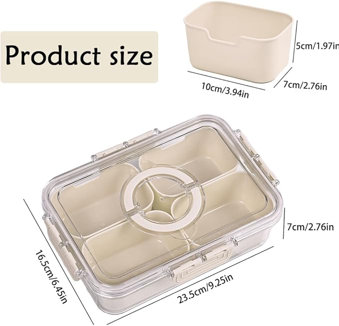 Small Snackle Box Container with Lid, 4 Compartment Travel Snack Container with Handle, Divided Serving Tray with Lid, Portable Snack Box for Candy, Fruits, Nuts, Snacks, Veggies