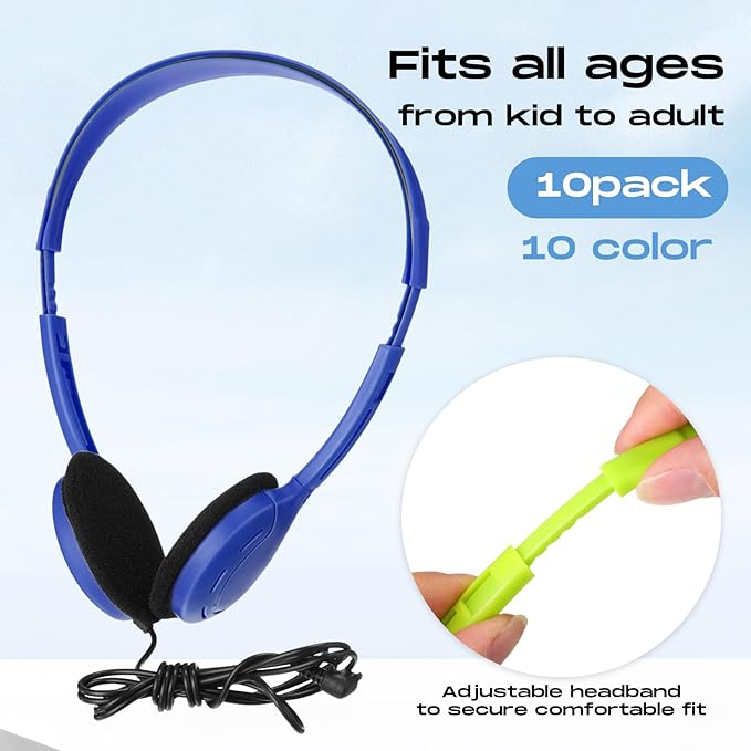 Yunsailing 10 Pack Bulk Over Ear Headphones Set On Ear Headsets Earphones with Adjustable Headband and 3.5mm Plug for Group Learning, Computer Lab, Library, Online Lesson (Macaron 10 Color)