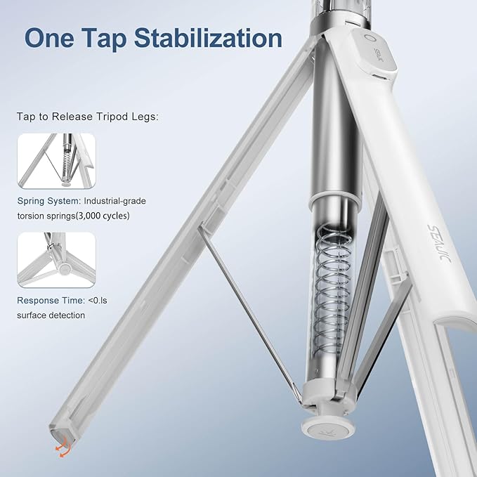 66" Automatic Phone Tripod Stand with Remote, Cell Phone Tripod for iPhone Video Recording & Live Streaming, Adjustable Selfie Stick Tripod for Content Creators, Vloggers,White