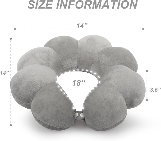 Sexysamba Flower Travel Neck Pillows for Airplanes Breathable Cotton U-Shaped Neck Pillow for Kids & Adults Head Neck Chin Support Rest Pillow for Traveling,Car,Train,Bus,Recline,Home,Office,Grey