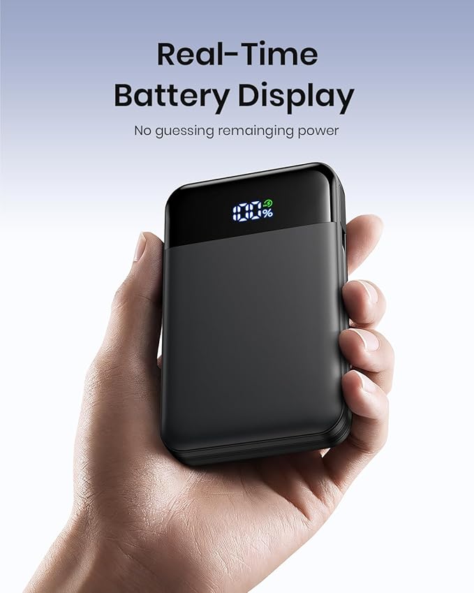Hiluckey 10000mAh Magnetic Power Bank with Built in 20W USB C Cable, Ultra Slim 15W Fast Charging Wireless Portable Charger for iPhone 17/16/15/14/13/12 Pro/Pro Max Apple Watch, Travel Battery Pack