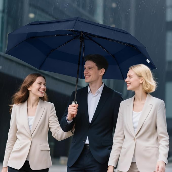 Lejorain Large Folding Golf Umbrella - Compact Mens Umbrellas Travel Rain and Windproof 54inch Collapsible Automatic Open Close Umbrella 210T Teflon Vented Double Canopy