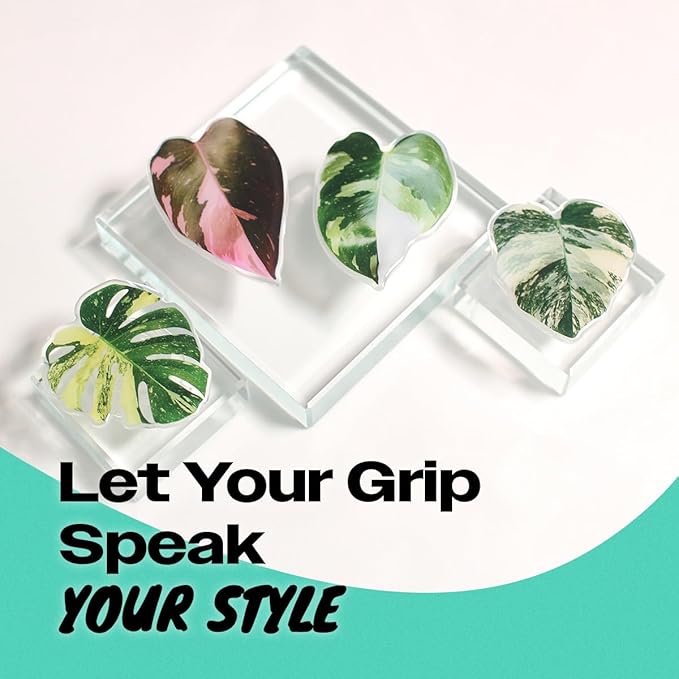 OnTheGrip Cute Acrylic Tropical Leaf Design Collapsible Expandible Mobile Phone Grip Stand Holder for Smartphone Tablet Cell Phone Accessory (Monstera Deliciosa)