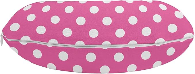 Ambesonne Pink Polka Dots Travel Pillow Neck Rest, Rows and Columns Ordered Arrangement Feminine Abstraction Graphical, Memory Foam Traveling Accessory for Airplane and Car, 12", Pink and White