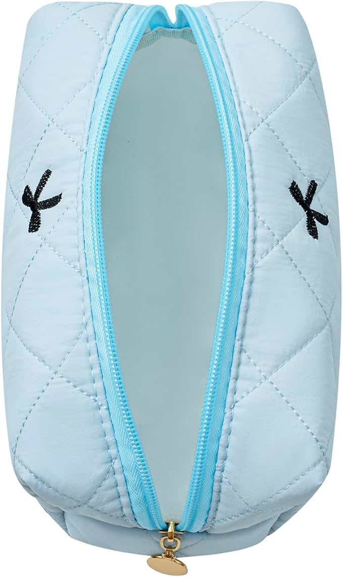 Makeup Bag Travel Cosmetic Bag for Women Girls, Zipper Make Up Pouch, Floral Flowers Toiletry Organizer Makeup, Portable Storage Cosmetic Travel Cloth Bag (Sky Blue)