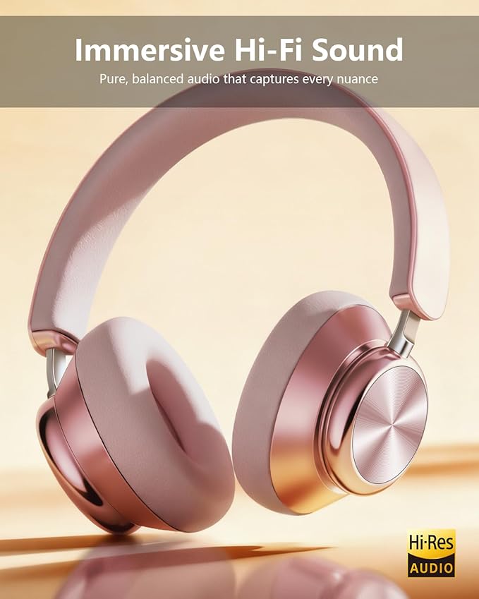 Wentronic Y03 Bluetooth Headphones Wireless Active Noise Cancelling Over Ear Headphones 48 Hours Playtime High Sound Quality 6 EQ Music Mode Headphones with Soft Ear Cushion - Pink